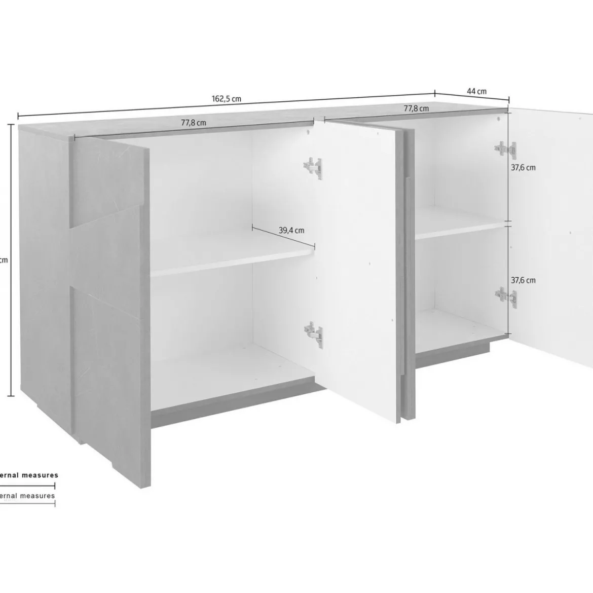 Mobile Basso 160 cm Credenza in Legno Ardesia Madia con Ante da Soggiorno