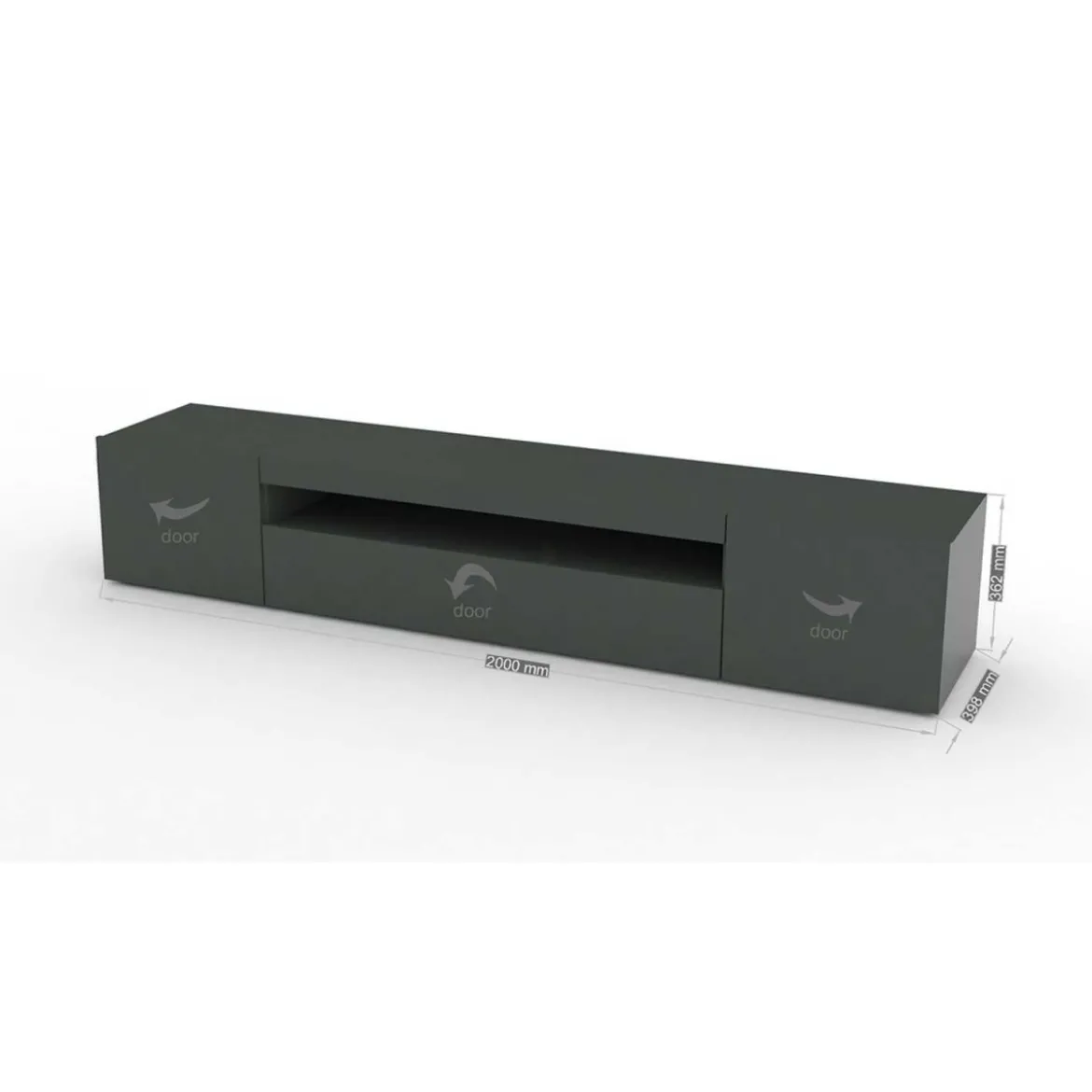 Mobile Basso Moderno Porta TV Antracite Salone con 2 Ante Ribalta Credenza