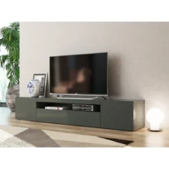 Mobile Basso Moderno Porta TV Antracite Salone con 2 Ante Ribalta Credenza