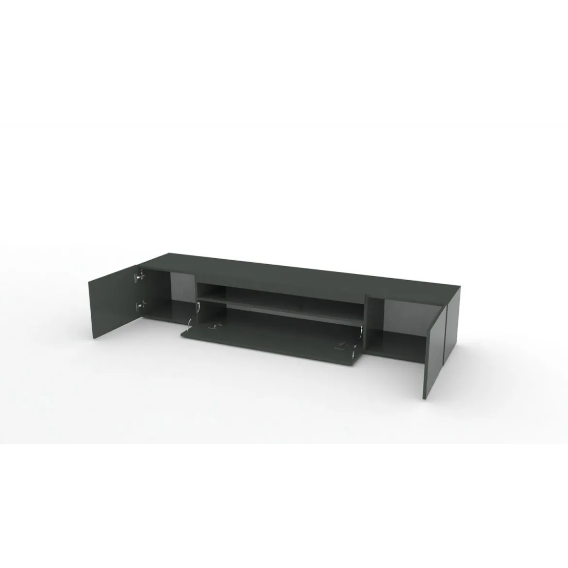 Mobile Basso Moderno Porta TV Antracite Salone con 2 Ante Ribalta Credenza