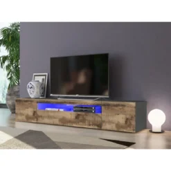 Mobile 200 Basso Porta TV Soggiorno Ardesia Acero con 2 Ante a Ribalta