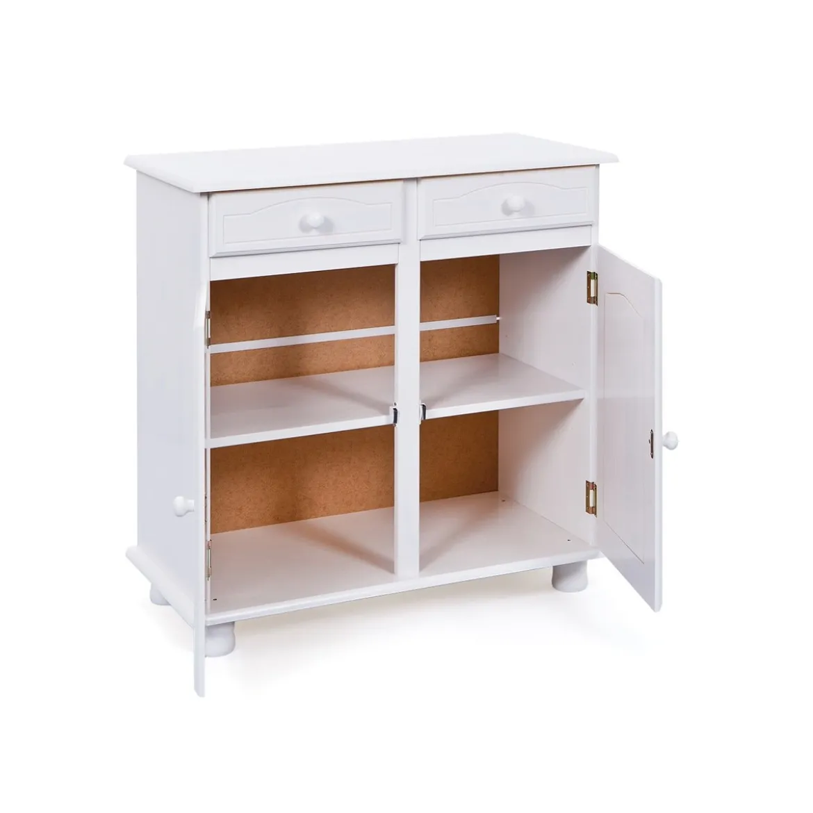 Mobile Bianco 2 Ante 2 Cassetti Credenza in Legno Pino Dispensa Soggiorno Cucina