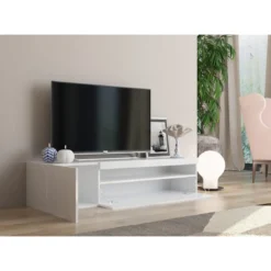Mobile Bianco Moderno Porta TV 155 Basso Soggiorno con Anta Ribalta Legno