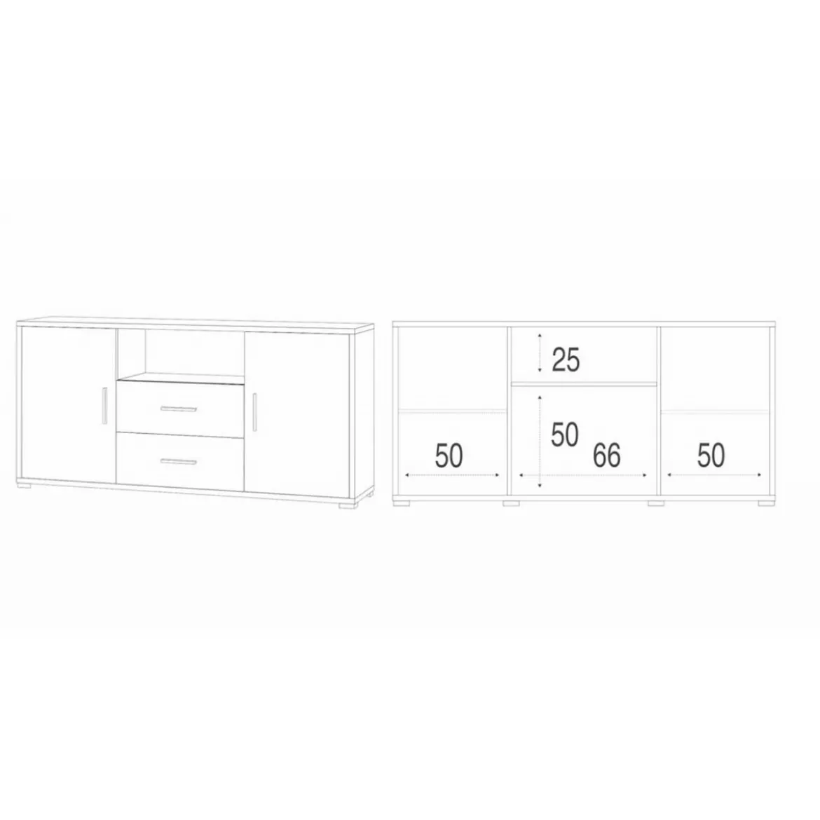 Mobile Bianco Nero 2 Ante con 2 Cassetti Credenza Contenitore in Legno Tv