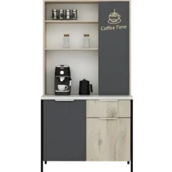 Mobile Caffè Multiuso Ripiani a Giorno Ante Cassetto Rovere Antracite