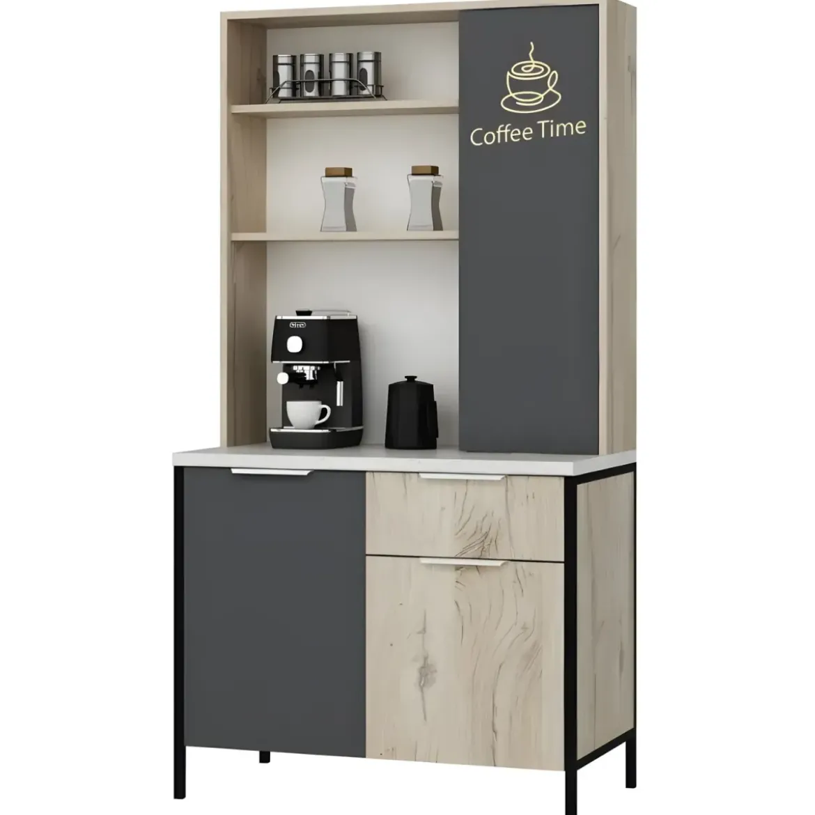 Mobile Caffè Multiuso Ripiani a Giorno Ante Cassetto Rovere Antracite