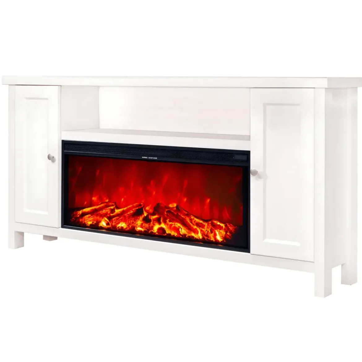 Mobile Camino Elettrico 1500W Rustico da Soggiorno Bianco Fiamma Arancione