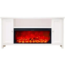 Mobile Camino Elettrico 1500W Rustico da Soggiorno Bianco Fiamma Arancione