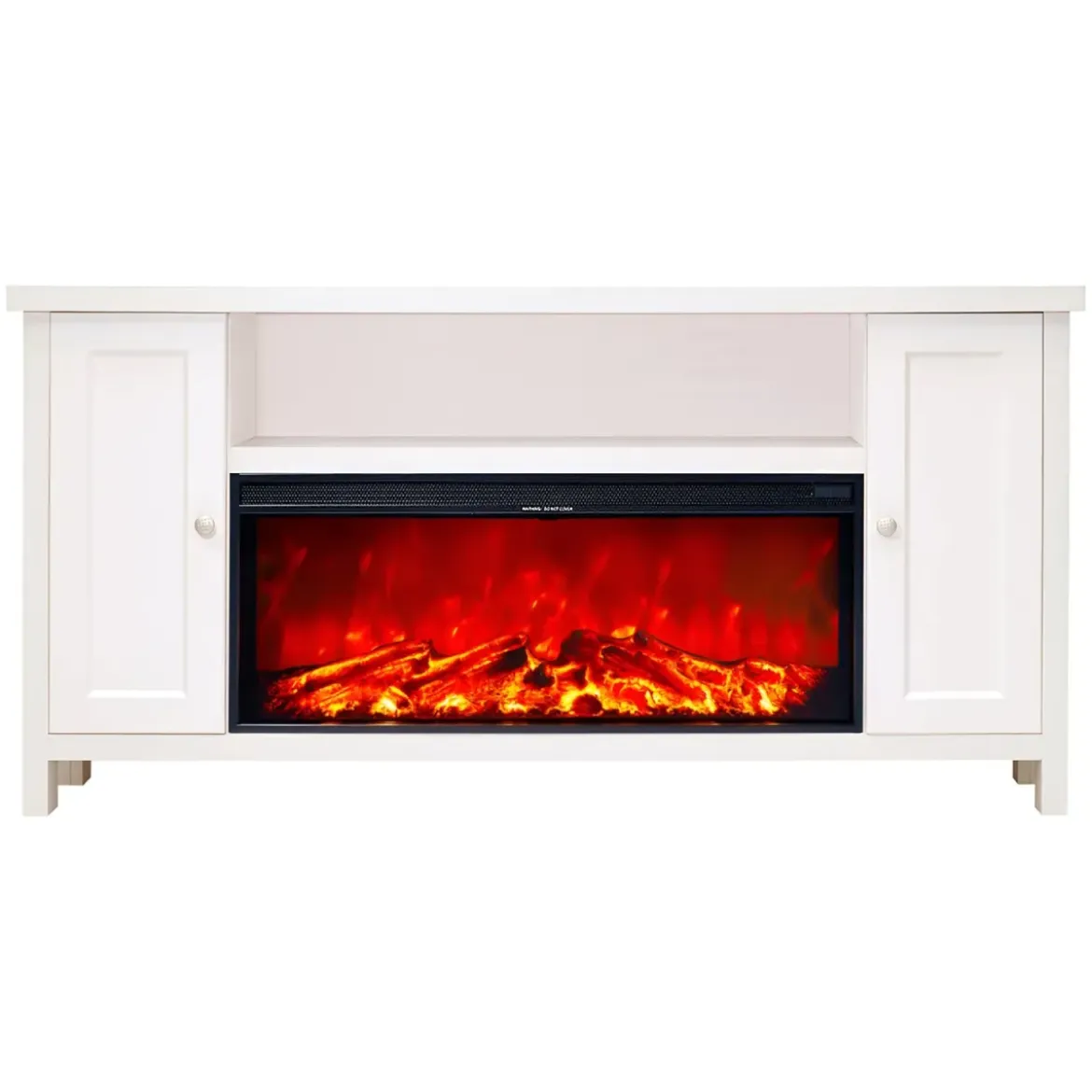 Mobile Camino Elettrico 1500W Rustico da Soggiorno Bianco Fiamma Arancione