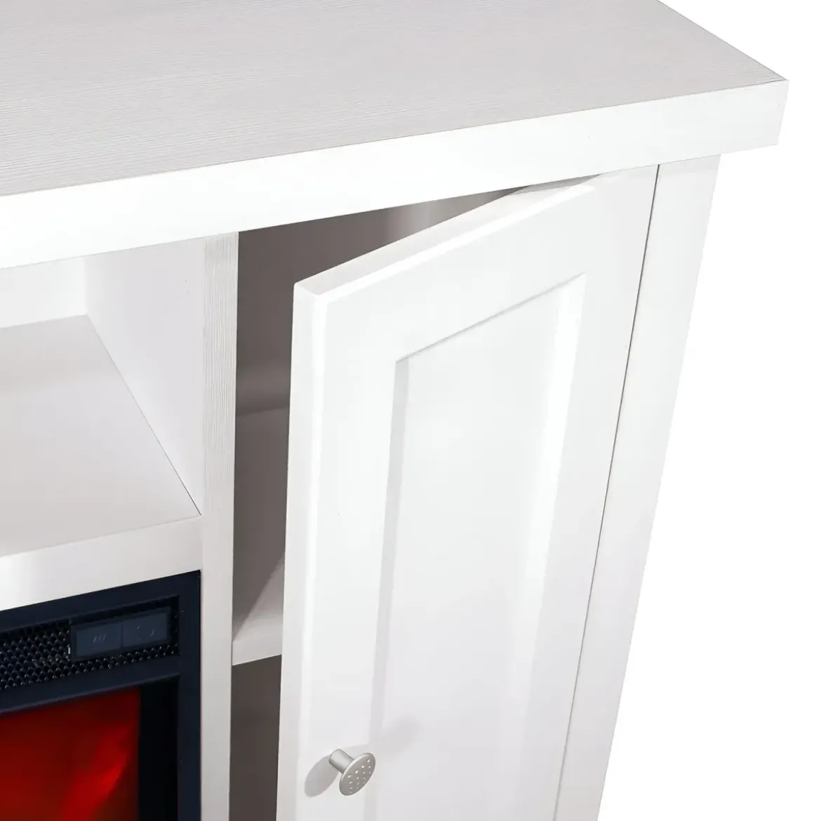 Mobile Camino Elettrico 1500W Rustico da Soggiorno Bianco Fiamma Arancione