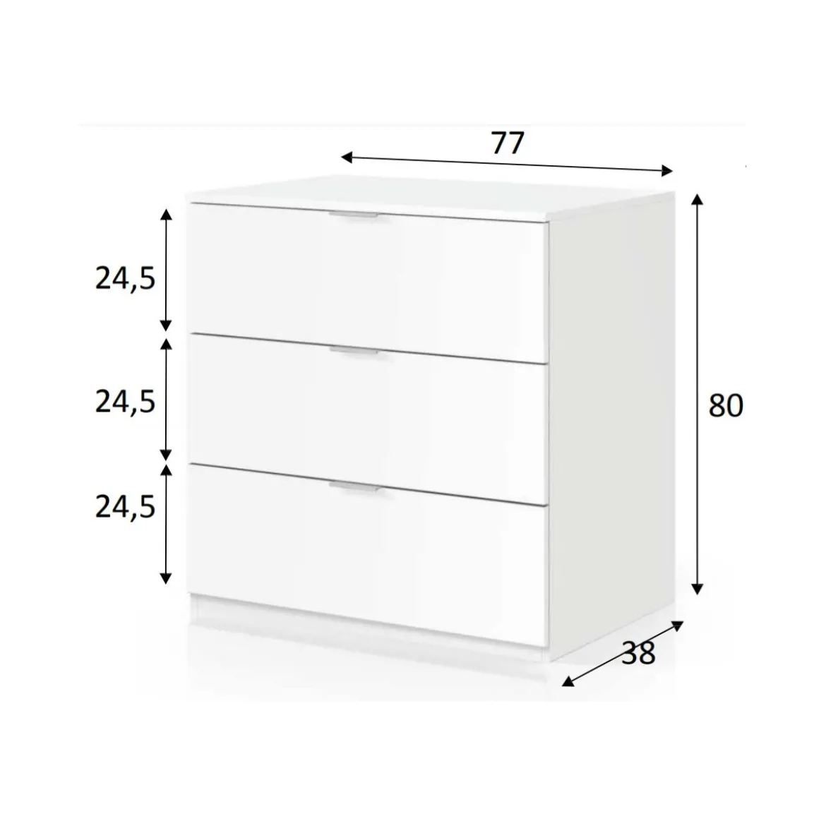 Mobile Cassettiera Bianca 3 Cassetti 80 cm Como Legno Camera da Letto Soggiorno