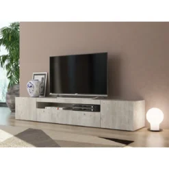 Mobile Cemento 200 Basso Moderno Porta TV Soggiorno con 2 Ante Ribalta