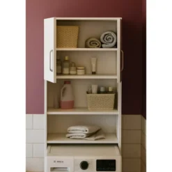 Mobile Coprilavatrice con Ripiani e 2 Ante da Interno 64x20x180 cm Bianco