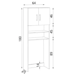 Mobile Coprilavatrice con Ripiani e 2 Ante da Interno 64x20x180 cm Bianco