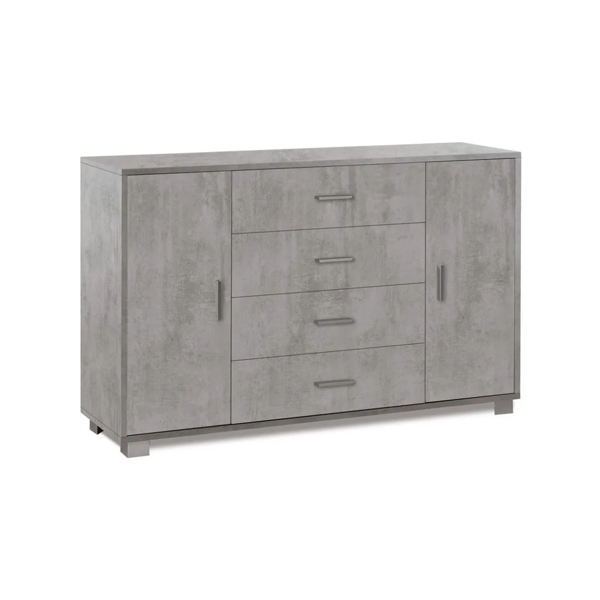 Mobile Credenza 2 Ante 4 Cassetti Grigio Cemento Beton Madia Contenitore Salotto