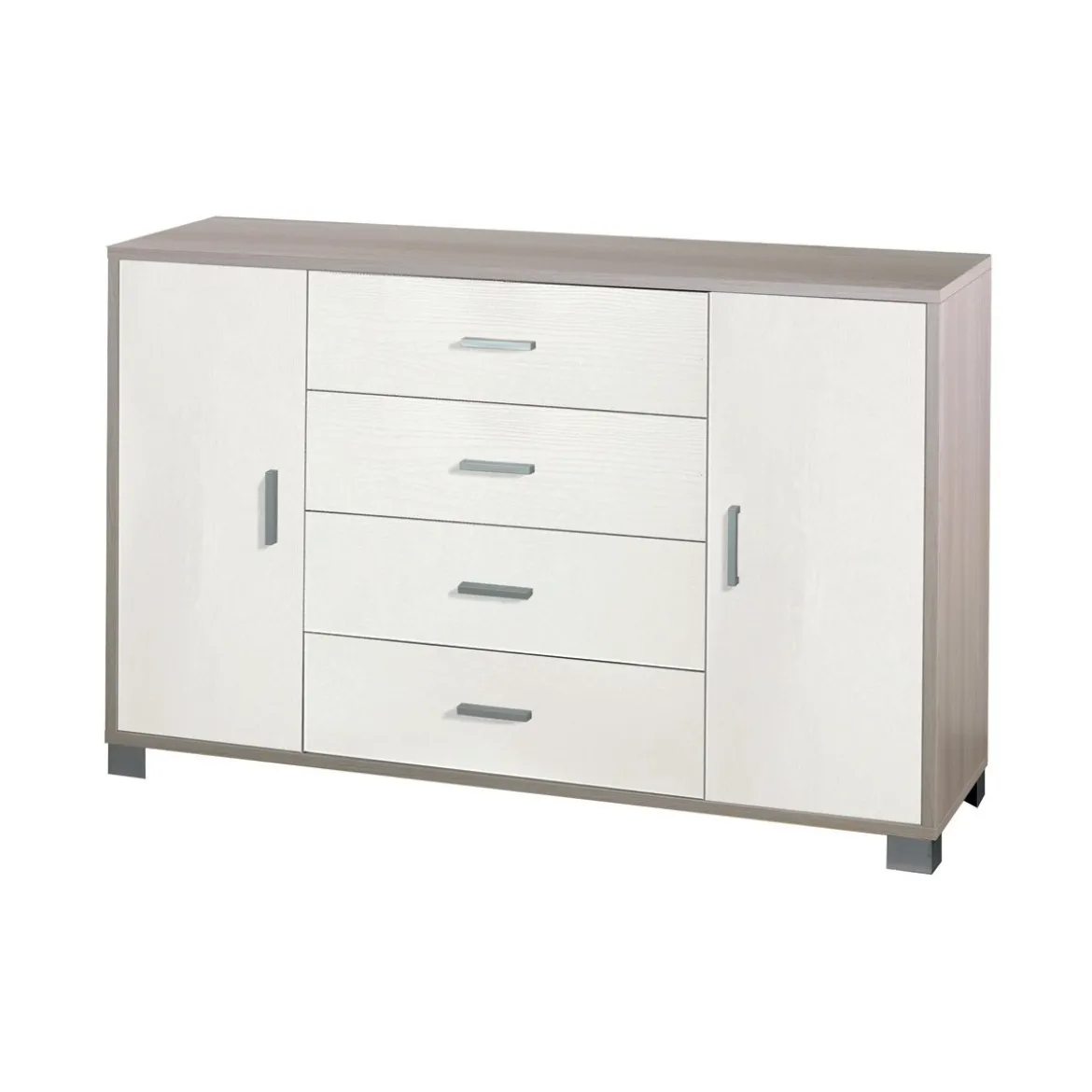 Mobile Credenza 2 Ante 4 Cassetti Bianco Olmo Madia Contenitore Buffet Salotto