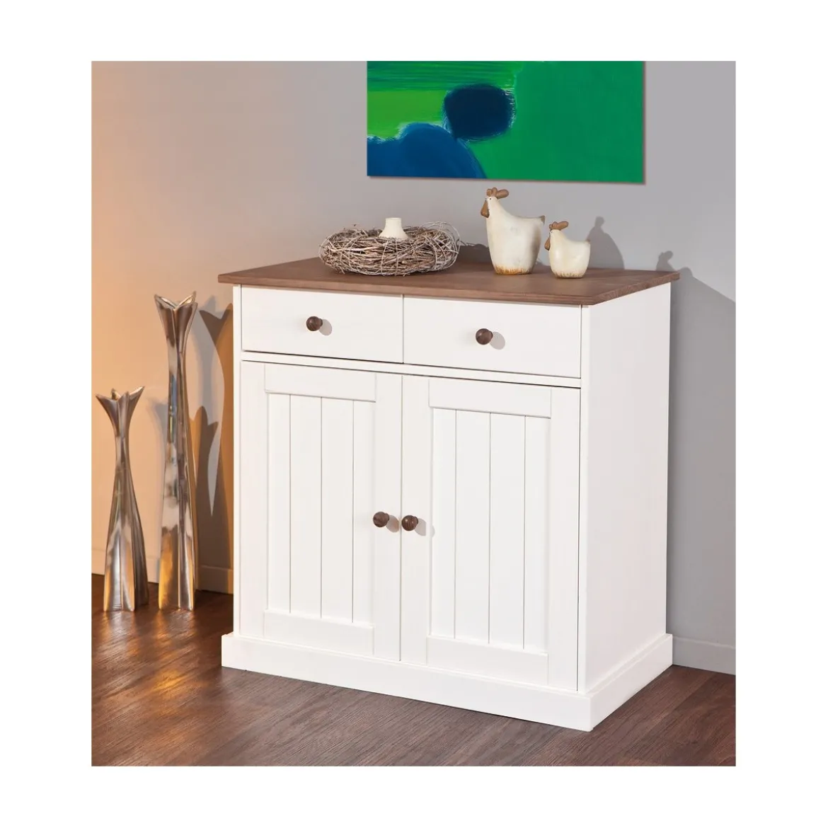 Mobile Credenza 2 Ante 2 Cassetti Bianco Noce Madia Dispensa Buffet da Cucina