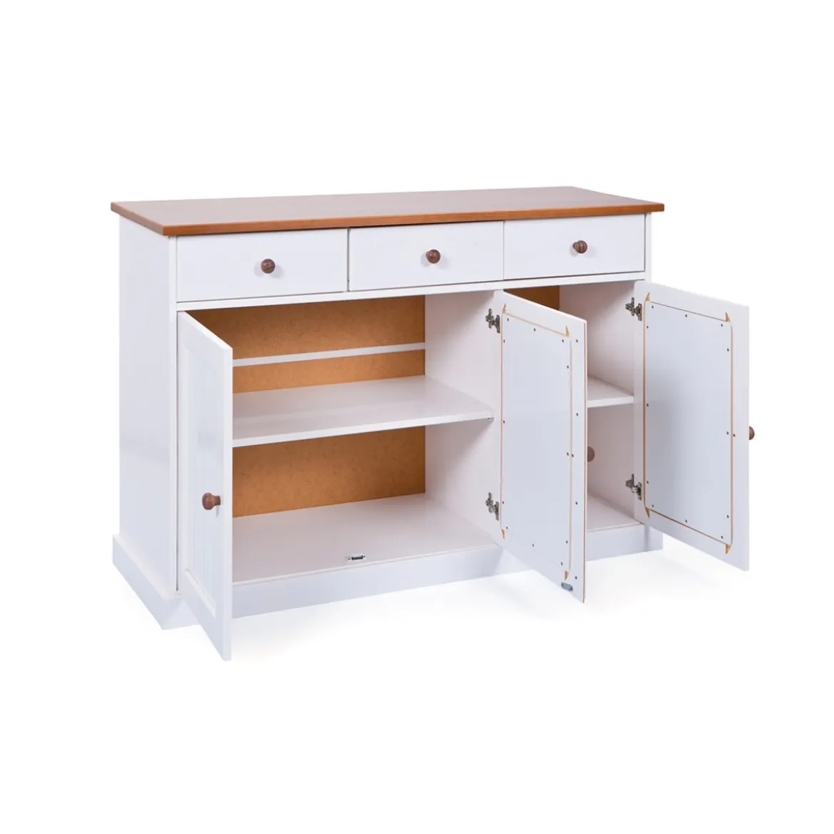 Mobile Credenza 3 Ante 3 Cassetti Bianco Noce Madia Dispensa Buffet da Cucina