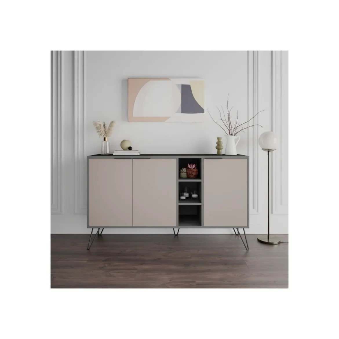 Mobile Credenza 3 Ante con Ripiani Antracite e Tortora Madia Soggiorno Ingresso
