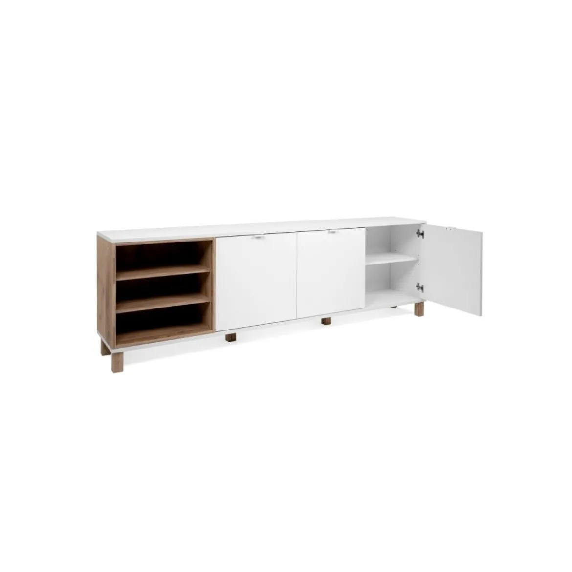 Mobile Credenza 200 cm 3 Ante in Legno Bianco e rovere Naturale Madia Soggiorno
