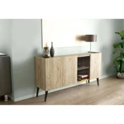 Mobile Credenza da Ingresso con 3 Ante e 2 Mensole Rovere per Soggiorno