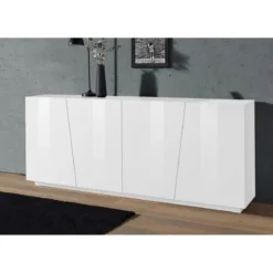 Mobile Credenza Moderna 200 cm Basso con 4 Ante per Soggiorno Bianco Lucido