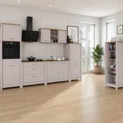 Mobile Cucina Base per Piano Cottura Beige Rovere con 3 Cassetti
