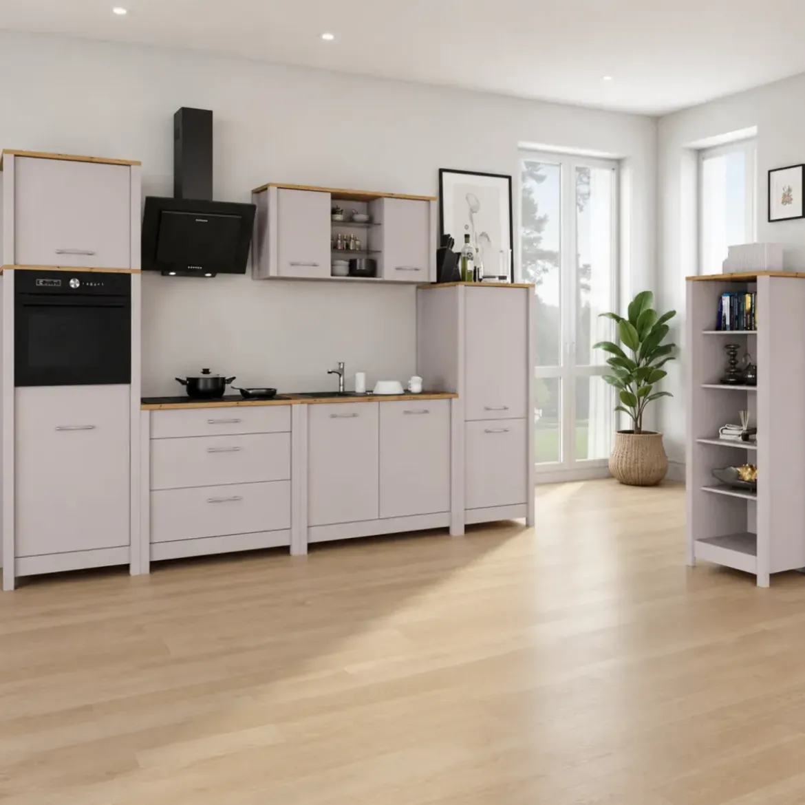 Mobile Cucina Base per Piano Cottura Beige Rovere con 3 Cassetti