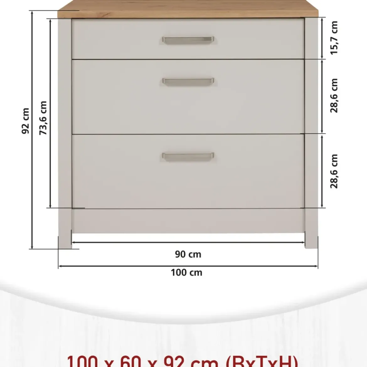 Mobile Cucina Base per Piano Cottura Beige Rovere con 3 Cassetti