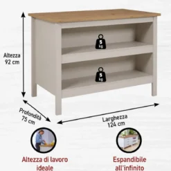 Mobile da Cucina Beige Rovere Tavolo Bar Isola 2 Ripiani Removibili