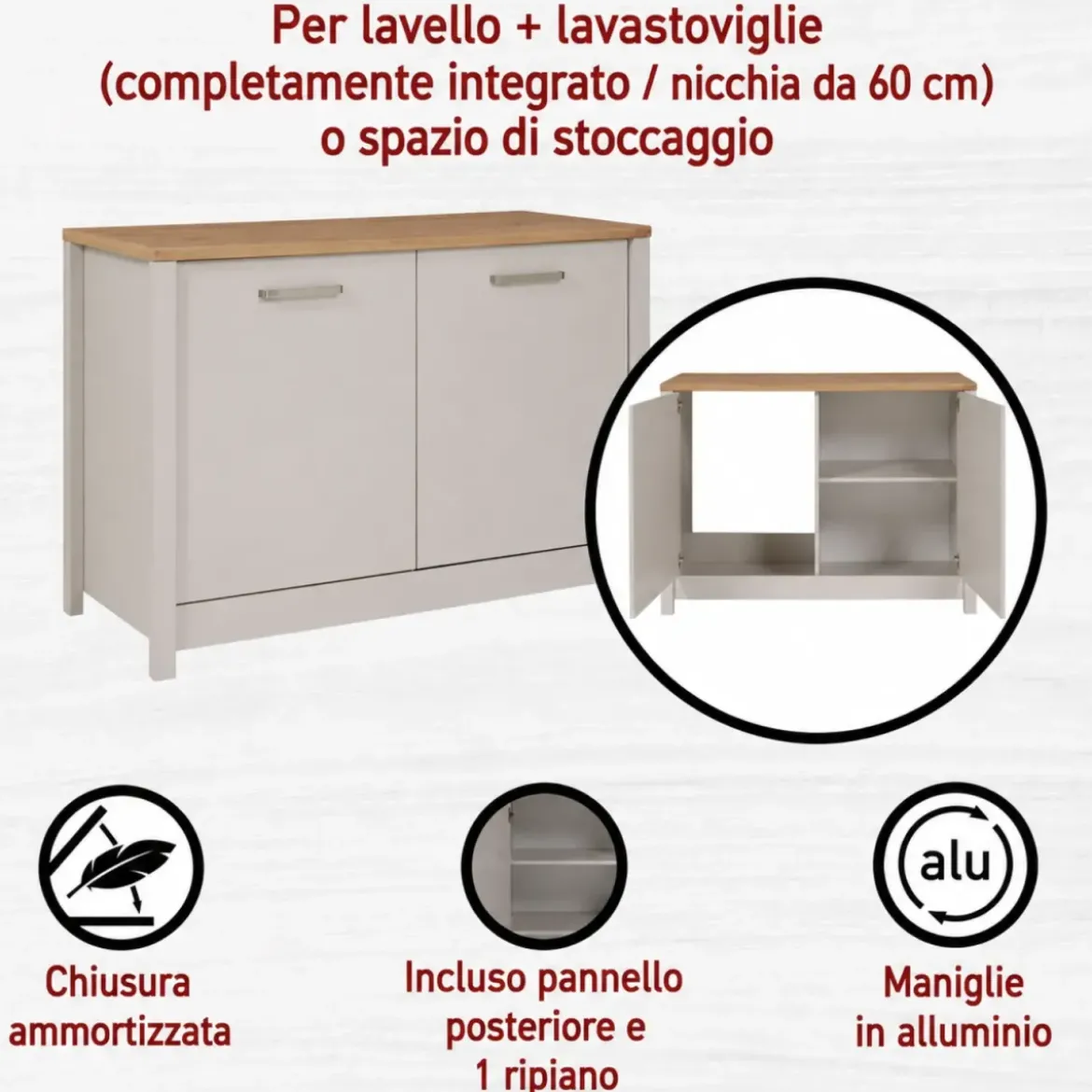 Mobile da Cucina per Lavello Lavastoviglie Modulare Beige Rovere 2 Ante