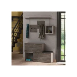 Mobile da Ingesso in Legno Vintage con Scarpiera Appendiabiti