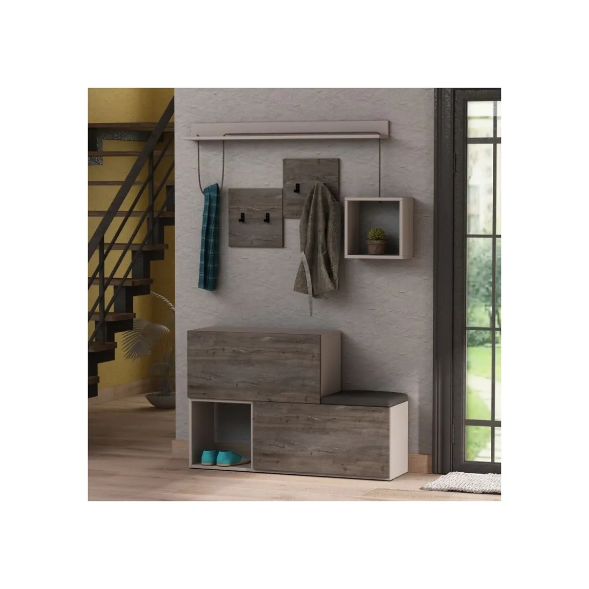 Mobile da Ingesso in Legno Vintage con Scarpiera Appendiabiti