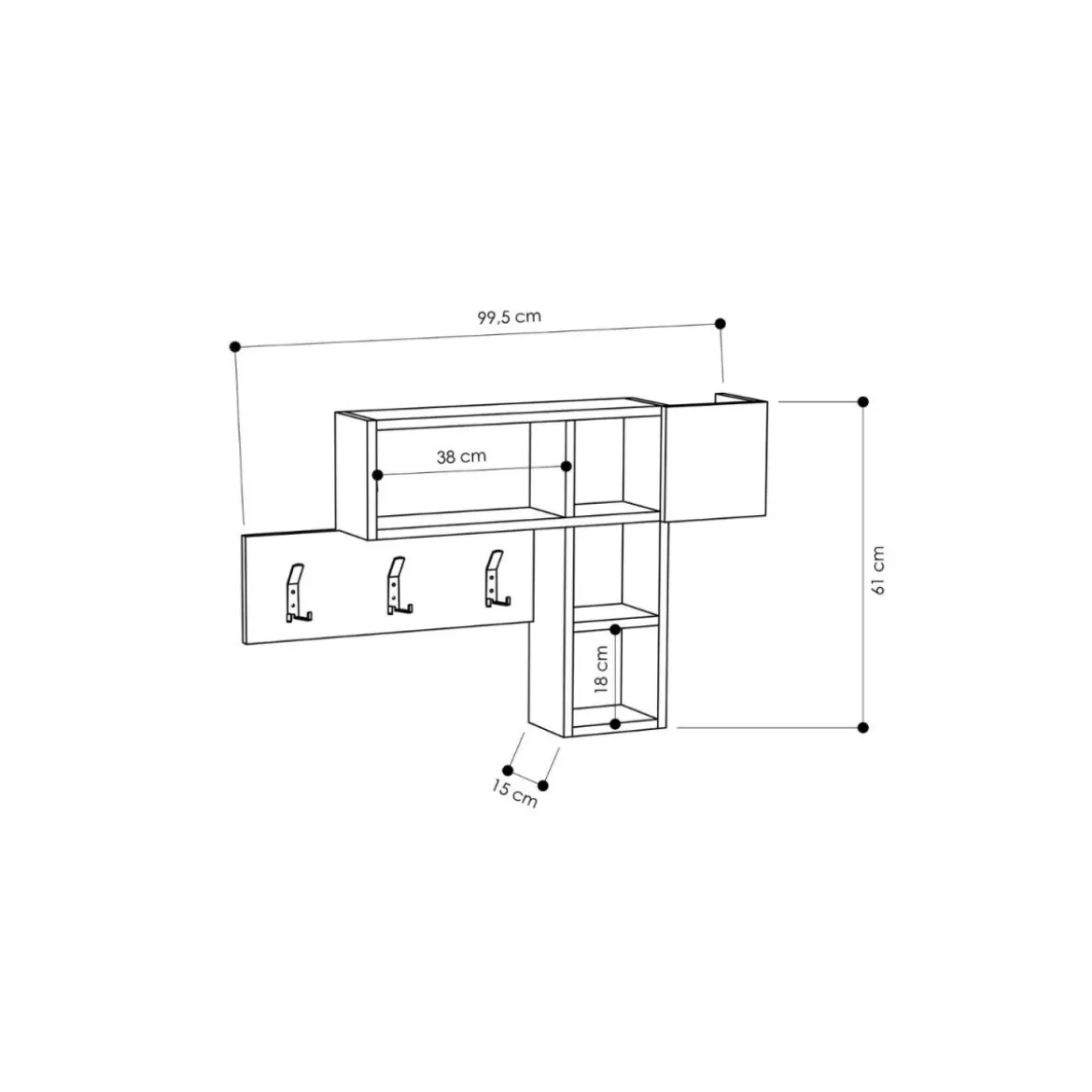 Mobile da Ingresso a Muro Ganci Appendiabiti Ripiani Parete in Legno Bianco