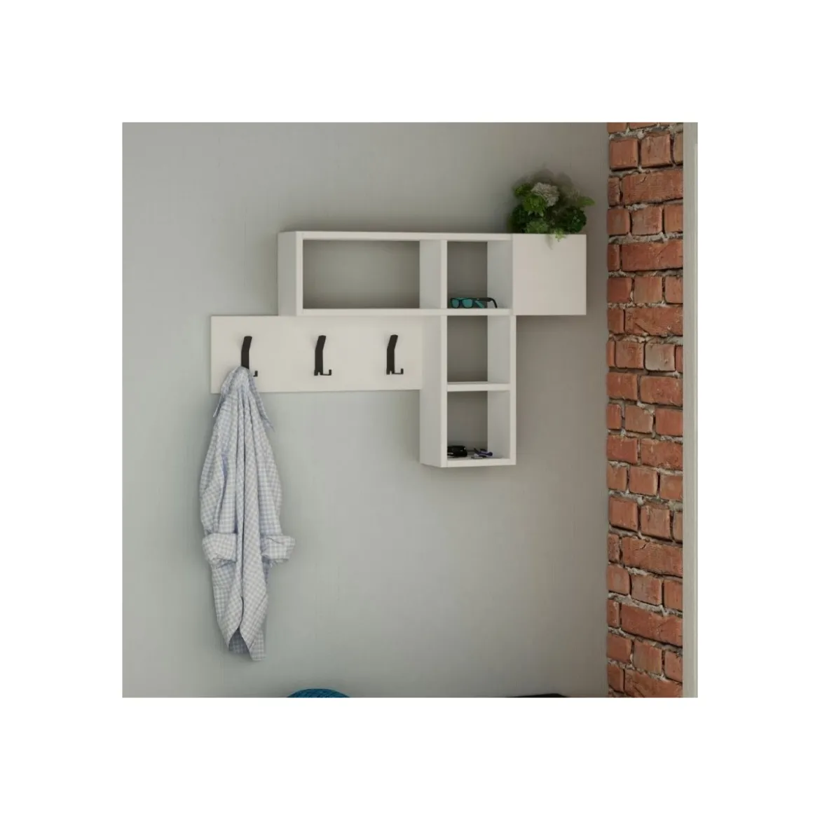 Mobile da Ingresso a Muro Ganci Appendiabiti Ripiani Parete in Legno Bianco