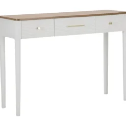 Mobile da Ingresso in Legno Bianco con 3 Cassetti Piano Marrone