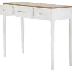Mobile da Ingresso in Legno Bianco con 3 Cassetti Piano Marrone