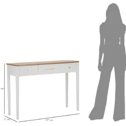 Mobile da Ingresso in Legno Bianco con 3 Cassetti Piano Marrone