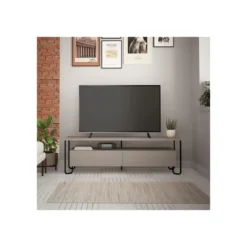 Mobile da Sala Porta TV in Legno Due Ante a Ribalta Tortora Piedi in Metallo
