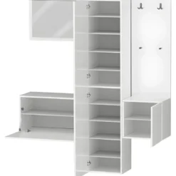 Mobile Ingresso 4 Pezzi Bianco Lucido Scarpiera Specchio Appendiabiti