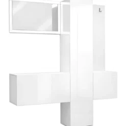 Mobile Ingresso 4 Pezzi Bianco Lucido Scarpiera Specchio Appendiabiti