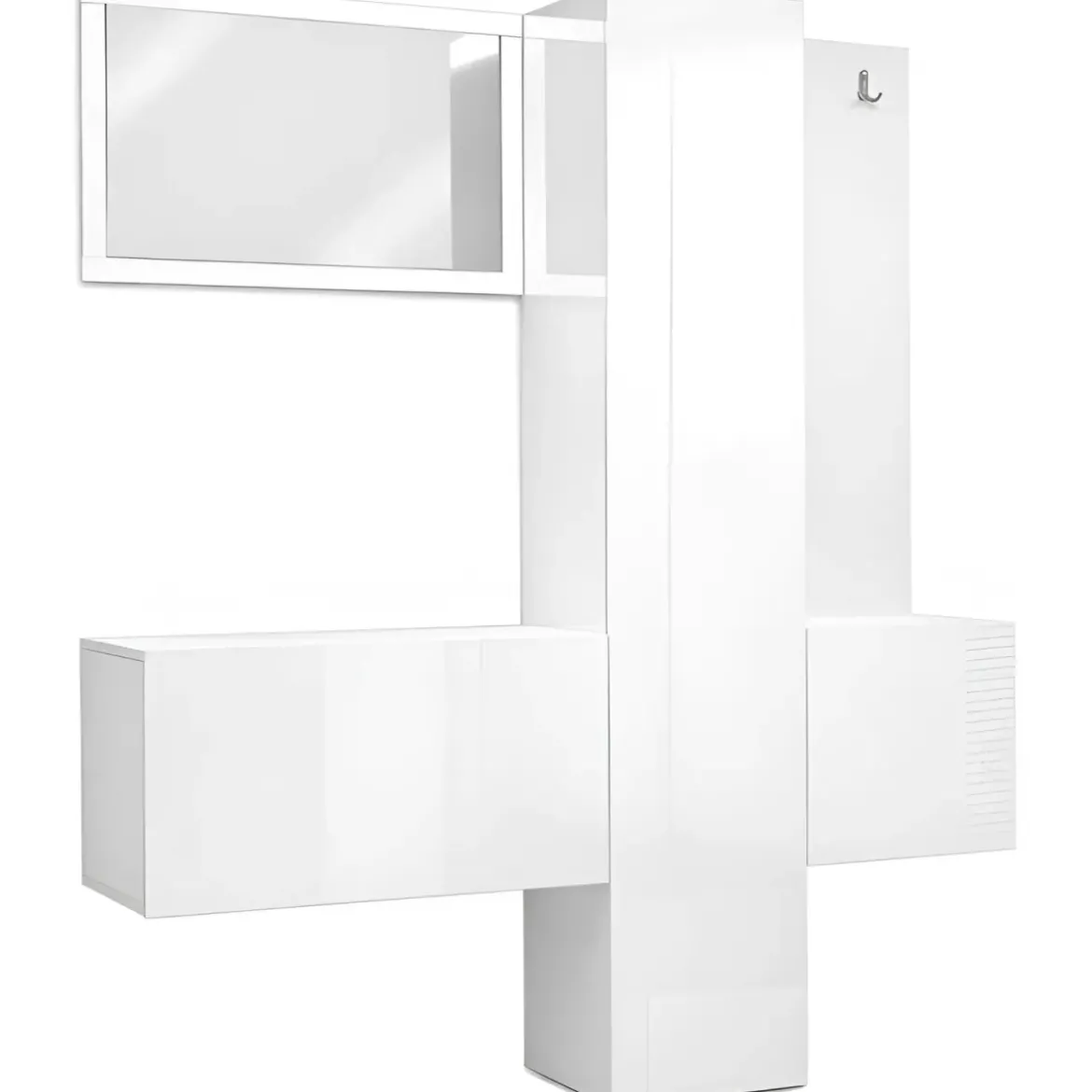 Mobile Ingresso 4 Pezzi Bianco Lucido Scarpiera Specchio Appendiabiti
