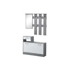 Mobile Ingresso XL Grigio e Bianco con Scarpiera e Specchio