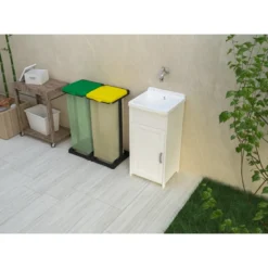 Mobile Lavanderia Compatto in Resina con Pilozzo Bianco 41x37x85 cm