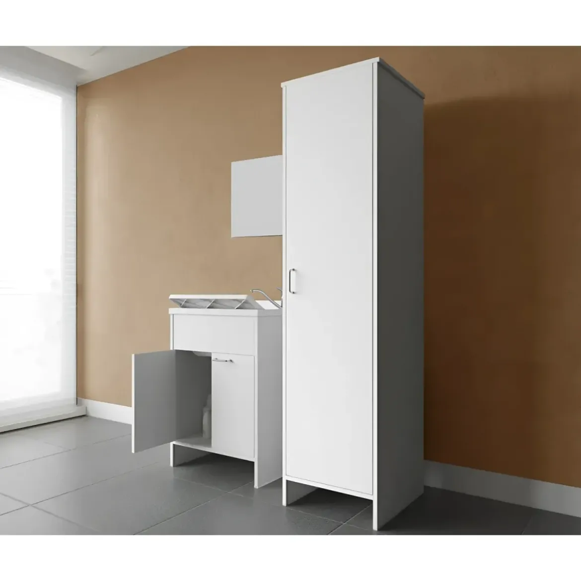 Mobile Lavatoio 2 Ante 60x50x85 con Colonna 45x50x182 e Specchio 45x60