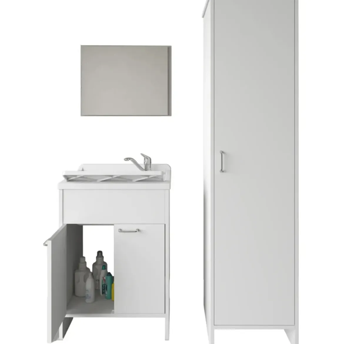 Mobile Lavatoio 2 Ante 60x50x85 con Colonna 45x50x182 e Specchio 45x60