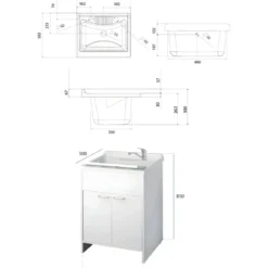 Mobile Lavatoio 2 Ante 60x50x85 con Colonna 45x50x182 e Specchio 45x60