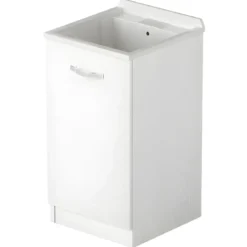Mobile Lavatoio con Anta in Legno Bianco Frassinato per Lavanderia