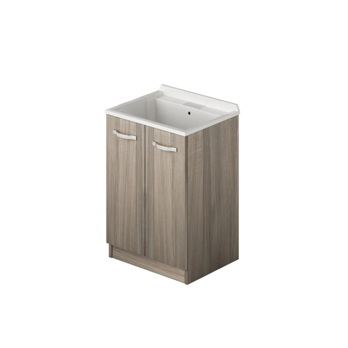 Mobile Lavatoio con 2 Ante in Legno Olmo Vaschetta in Resina Bagno Lavabo