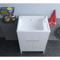 Mobile Lavatoio PVC 58x38 cm con Vasca 2 Ante con Kit Scarico Autopulente